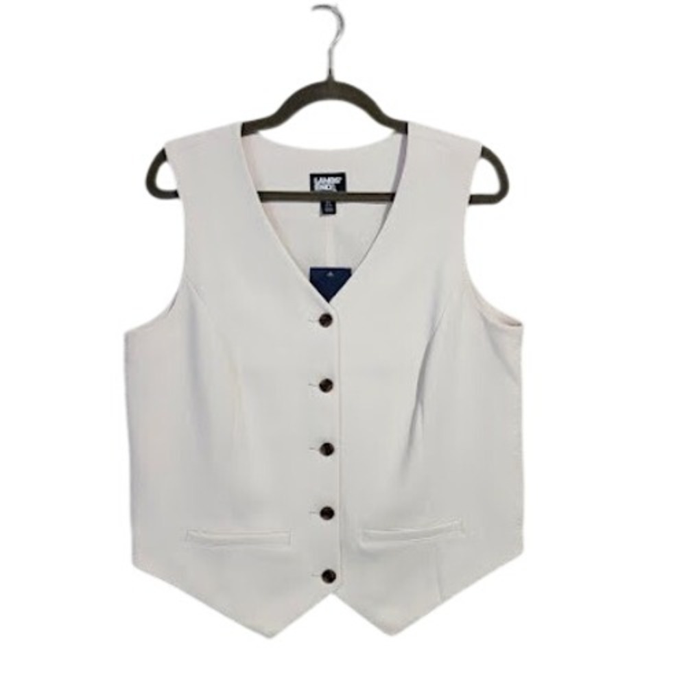 Lands' End Crepe Button Front Vest Warm Ivory Cream Tailored M NEW WITH TAGS